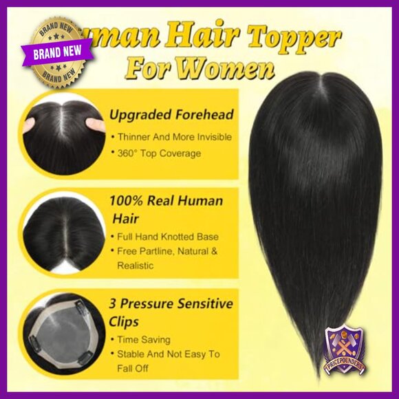 14 Inch Human Hair Topper for Thinning Hair, 5x5 Lace Base with 3 Clips main image 5